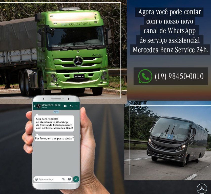 Mercedes-Benz atende por WhatsApp motoristas de caminhões e ônibus