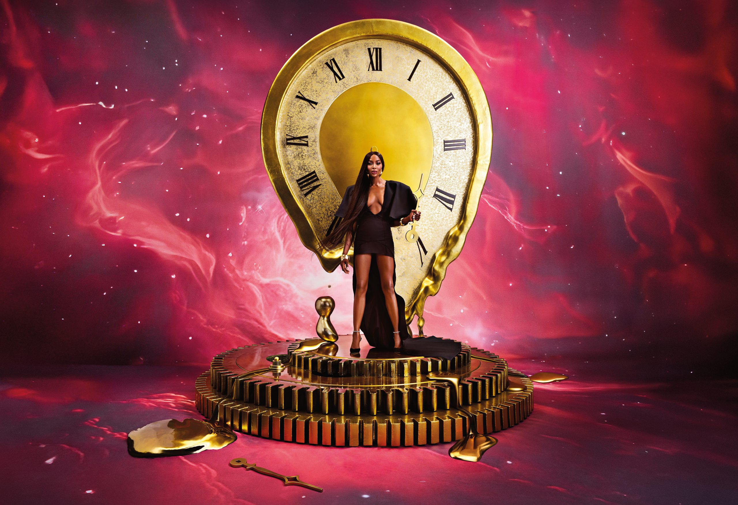 Naomi Campbell e o relógio distorcido, para mostrar o tempo 