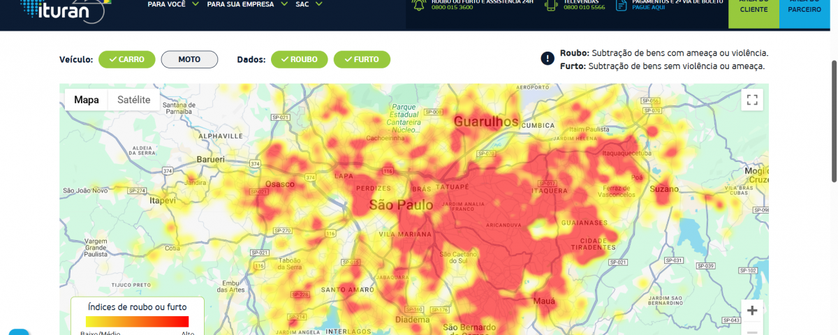 Ituran oferece Mapa de Calor de roubos e furtos