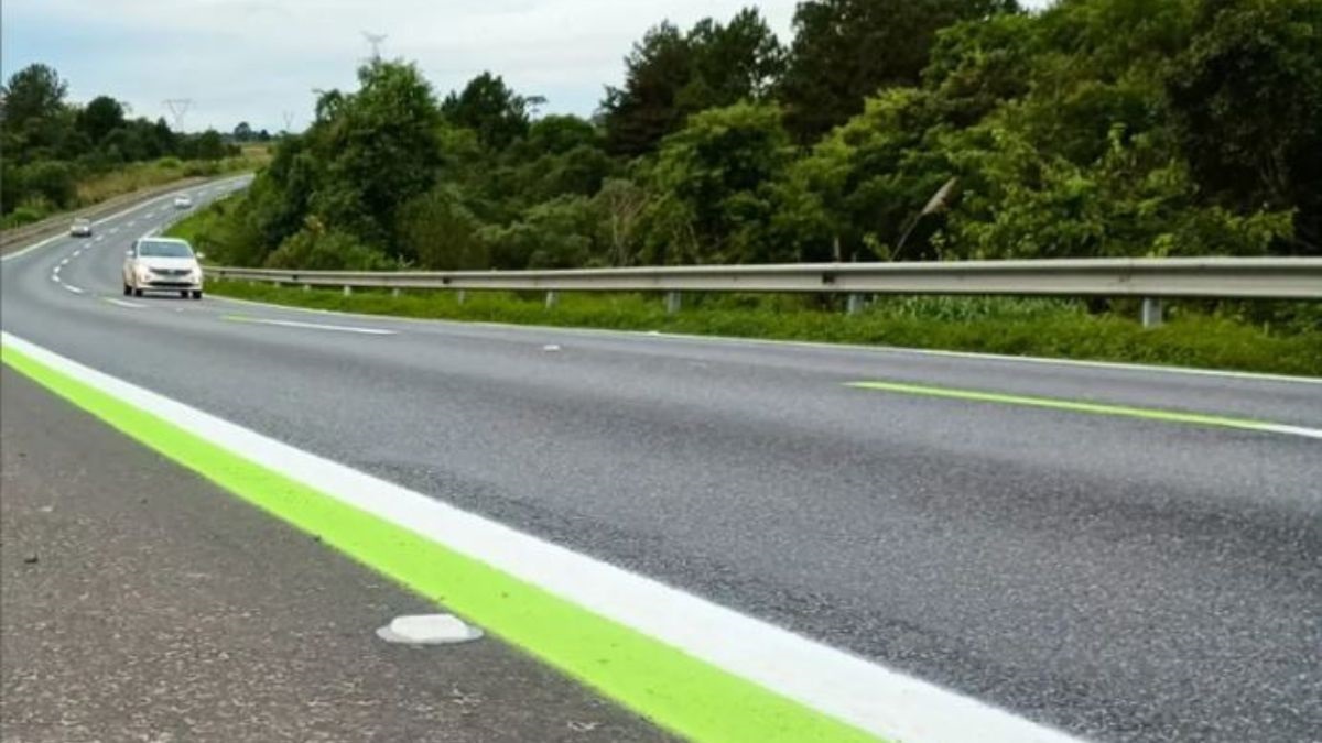 Rodovia com faixas palmeirenses verde-limão é testada