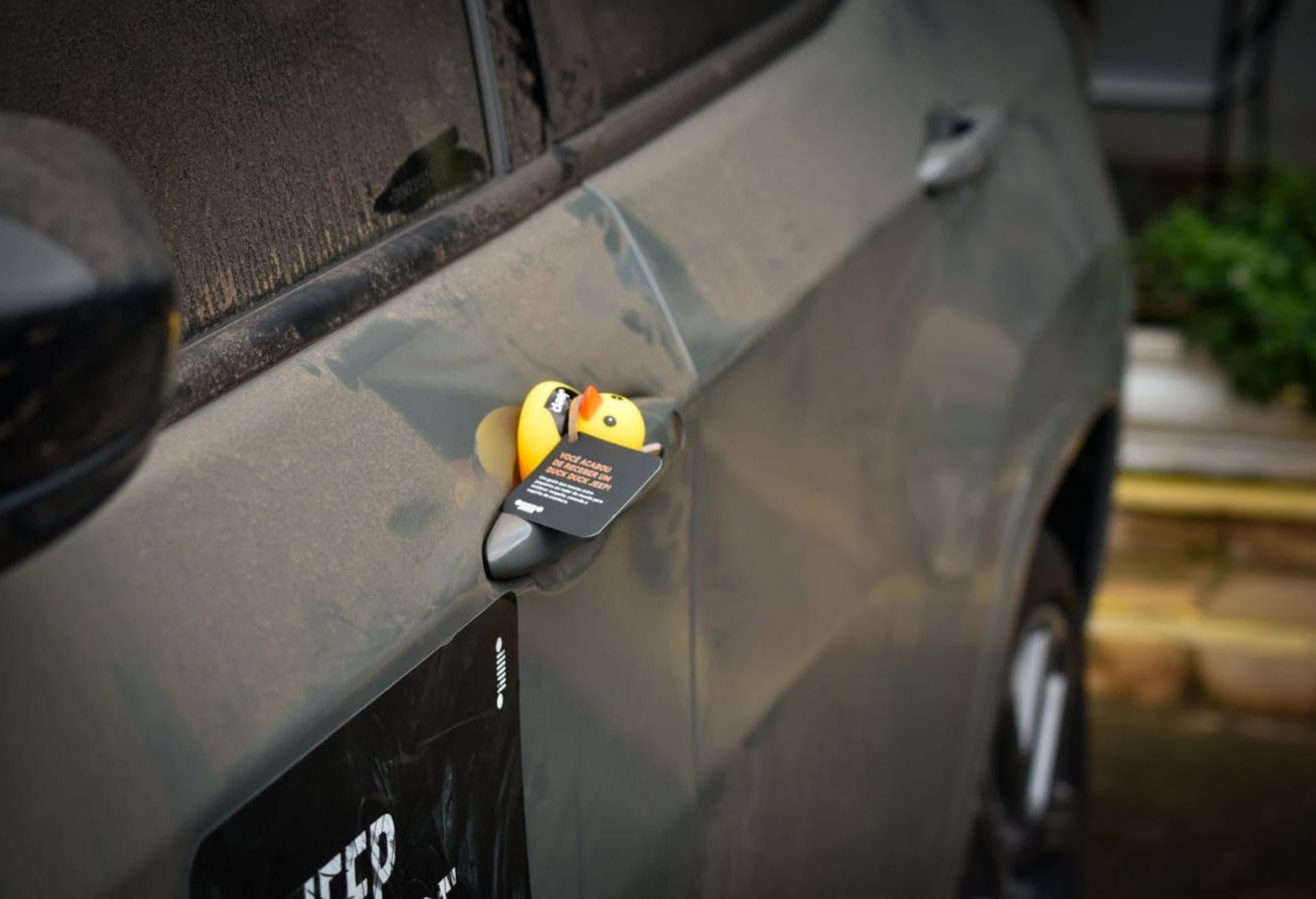 Patinhos passam good vibes aos donos de Jeep